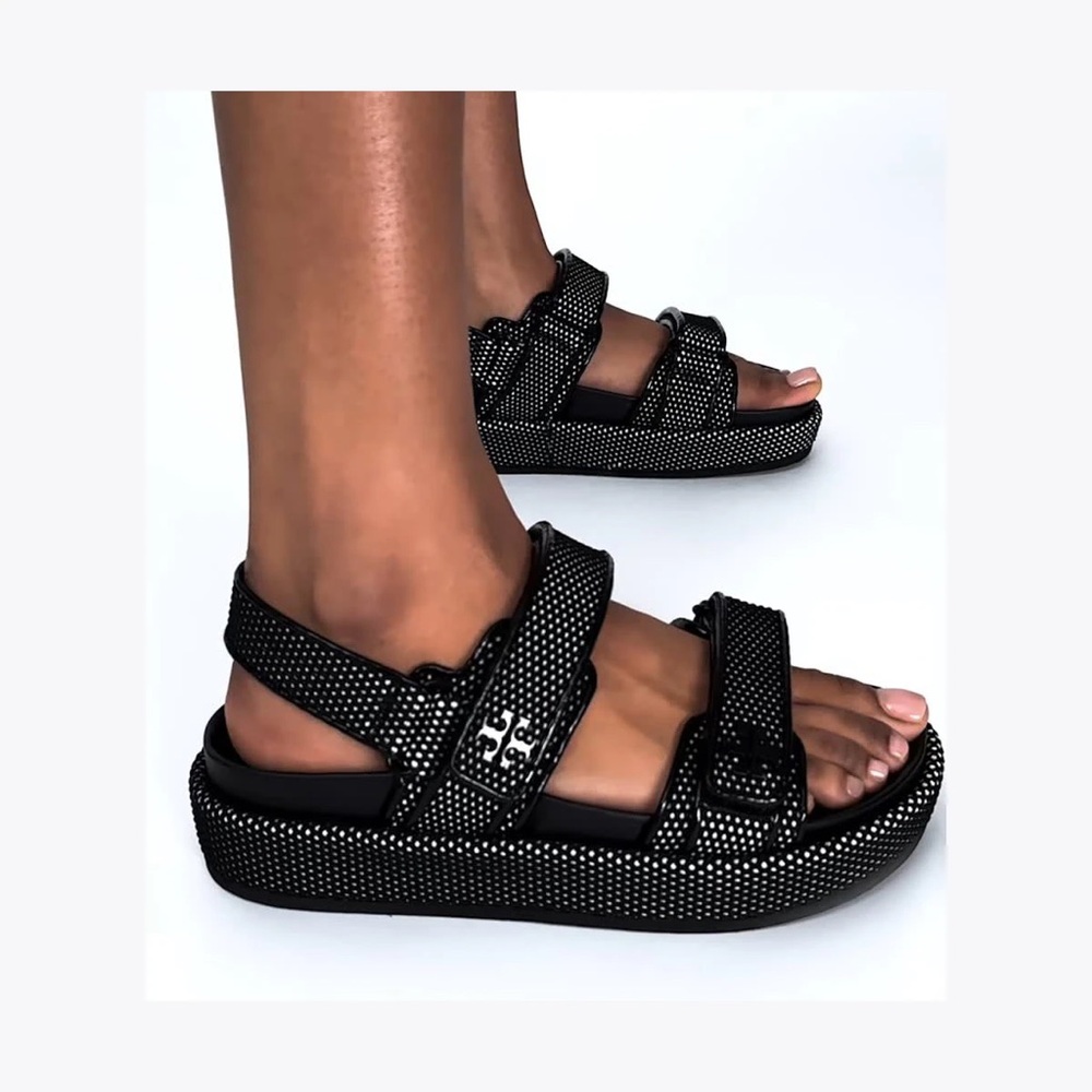 Tory Burch Black Platform Sandals with Adjustable Straps